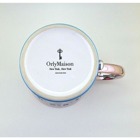 Orly Maison Floral Coffee Mug Teal Gold Handle 16 Oz - Picture 6 of 11
